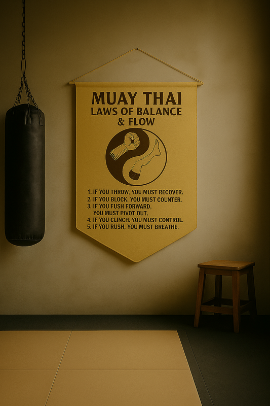 Muay Thai Stoic Scroll – Laws of Balance & Flow (Pennant Banner Edition)