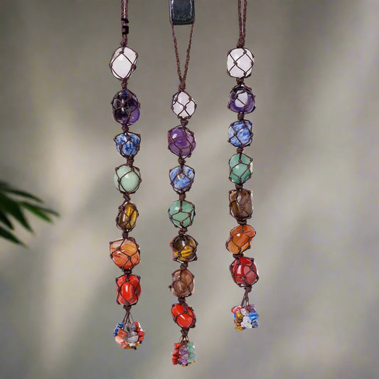 Chakra Flow Crystal Hanging Pendant – Natural Tumbled Healing Stone For Room/Car